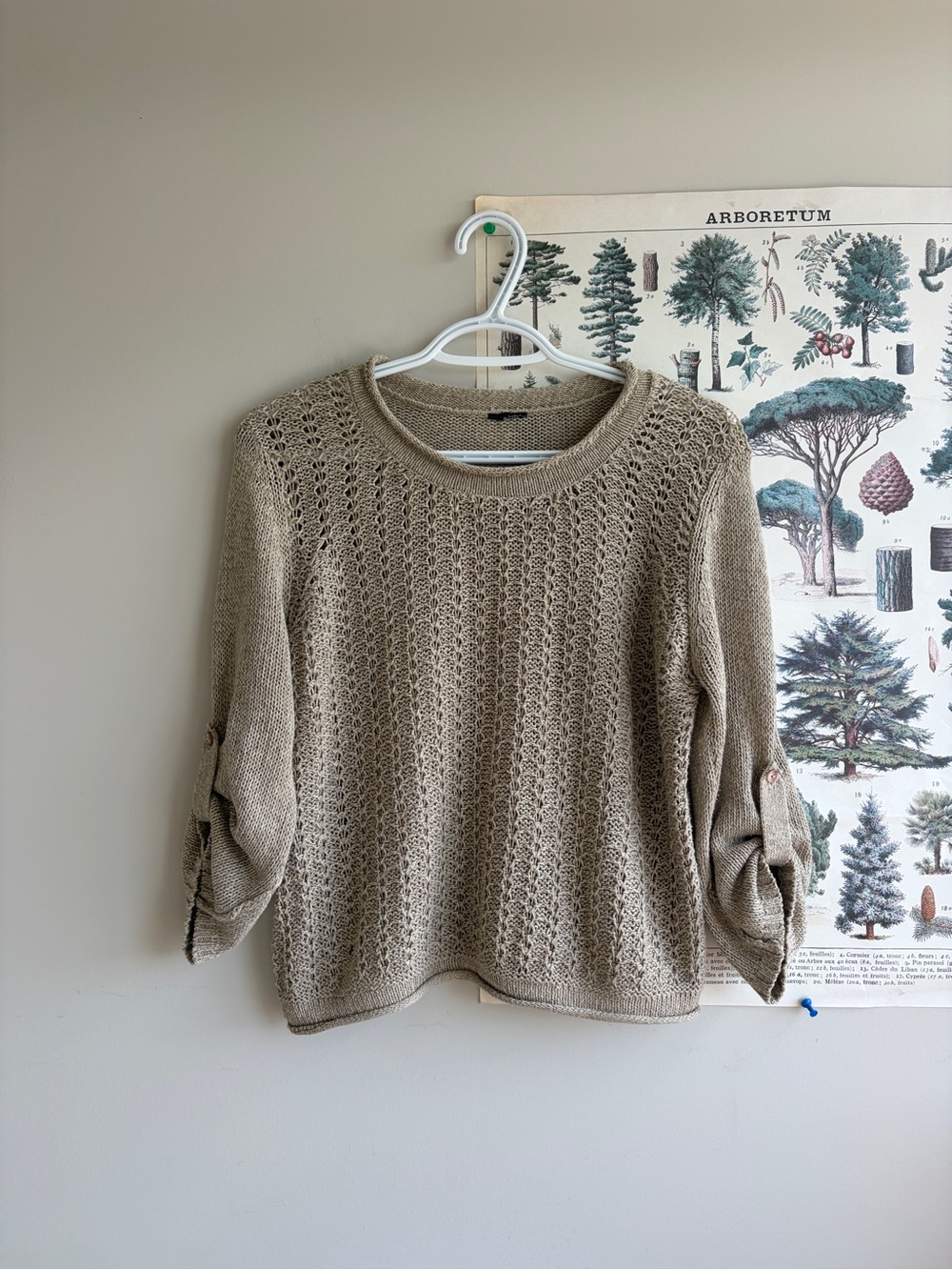Light Taupe Open-Knit Women’s Sweater Large (fits small)
